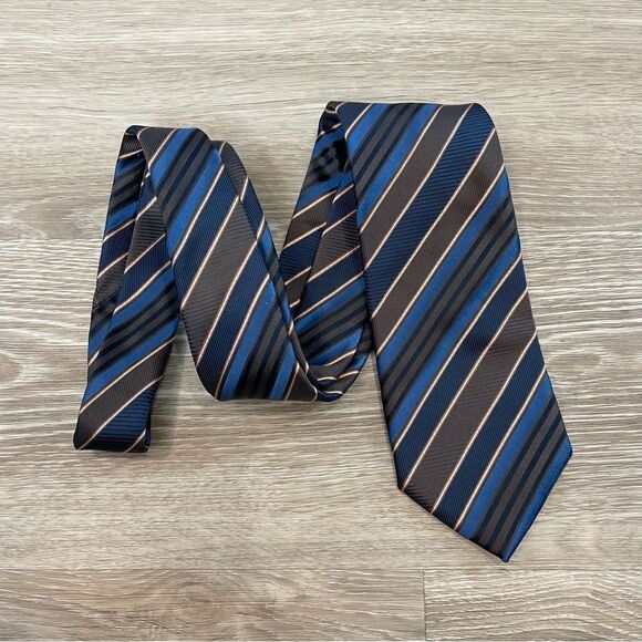 Hugo Boss Pure Silk Black Blue Brown Neck Tie Standart Wide 3 1/2 - Picture 3 of 9